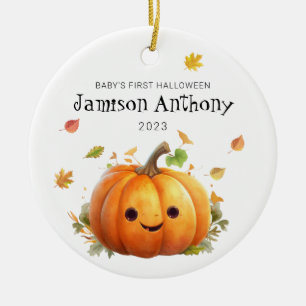 Babys 1st Halloween Cute Pumpkin & Leaves Ornament