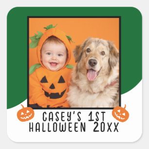 Baby's 1st Halloween Personalized Photo Name Year Square Sticker