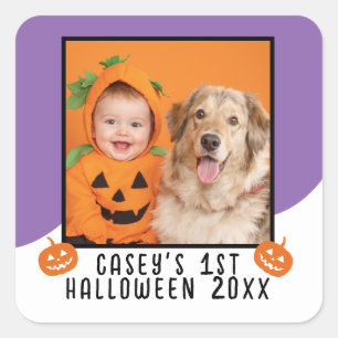 Baby's 1st Halloween Personalized Photo Name Year Square Sticker
