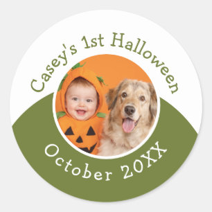Baby's 1st Halloween Upload Photo Editable Text Classic Round Sticker