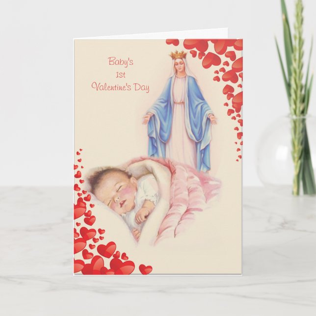Baby's 1st Valentine's Day Religious Virgin Mary Card (Front)