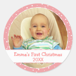 Baby's 1st Xmas Personalized Photo Pink Stickers