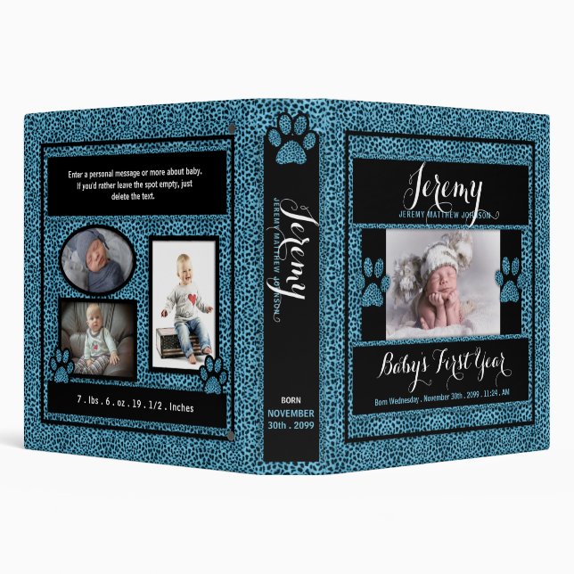 Baby's 1st Year Photo Scrapbook Blue Cheetah Binder (Background)