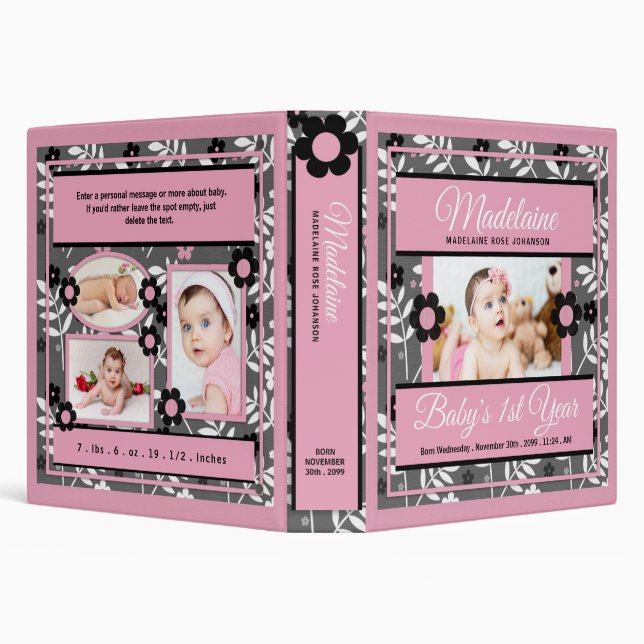 Baby's 1st Year Photo Scrapbook Pink Binder (Background)