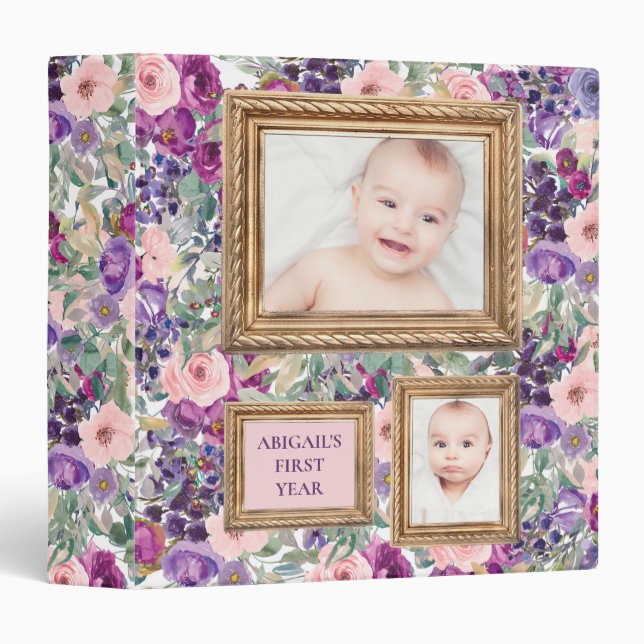 Baby's 1st Year Photos Blush Pink Purple Floral Binder (Front/Spine)