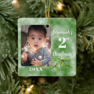 Baby's 2nd Christmas One Photo Square Ceramic Ornament