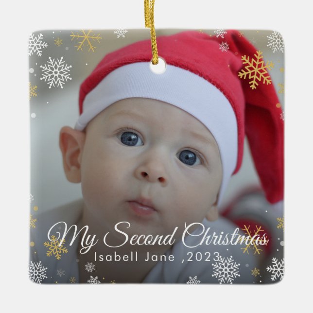 Baby's 2nd Christmas Red Snowflake Ornament (Front)