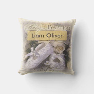 Baby's Baptism Neutral, Customizable Name, Liam Throw Pillow