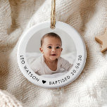 Baby's Baptism Photo Keepsake Ceramic Ornament<br><div class="desc">A timeless Baptism ornament featuring your baby’s photo on the front and with the details of their special day around the bottom. A beautiful keepsake to cherish and display year after year.</div>