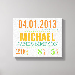 Baby's Birth Date Details Canvas - Circus Print
