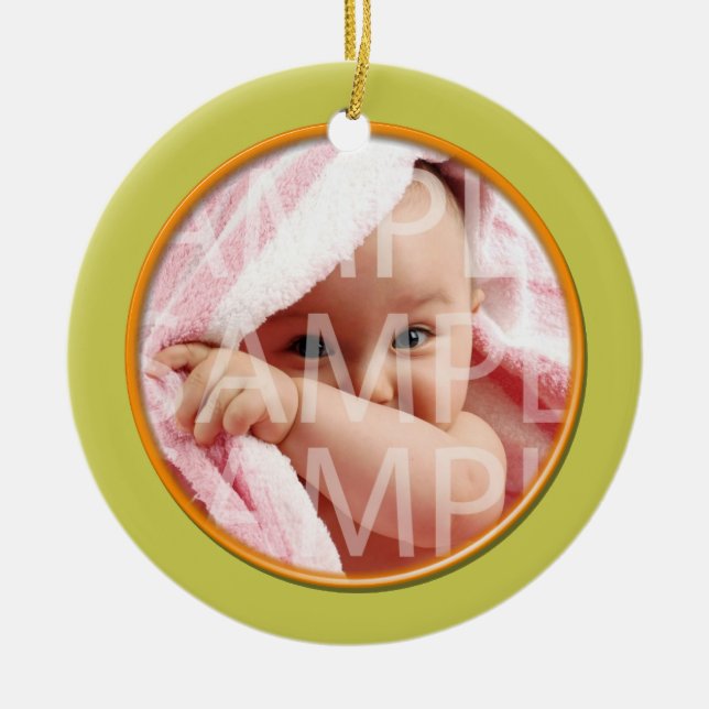 Baby's birth record Christmas ornament. lime Ceramic Ornament (Front)