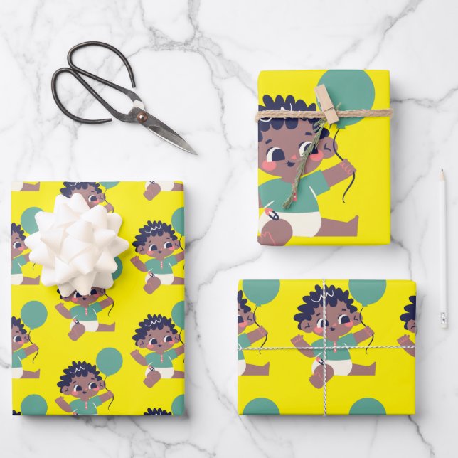 Baby's Birthday (African American)  Wrapping Paper Sheet (Front)