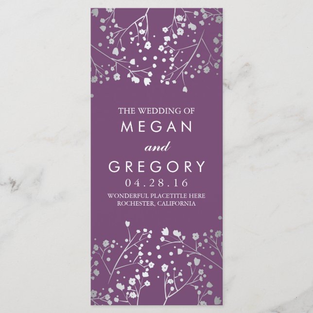 Baby's Breath Amethyst and Silver Wedding Program (Front)