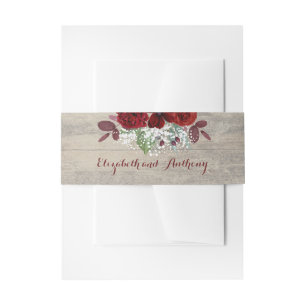 Baby's Breath and Burgundy Floral Rustic Invitation Belly Band