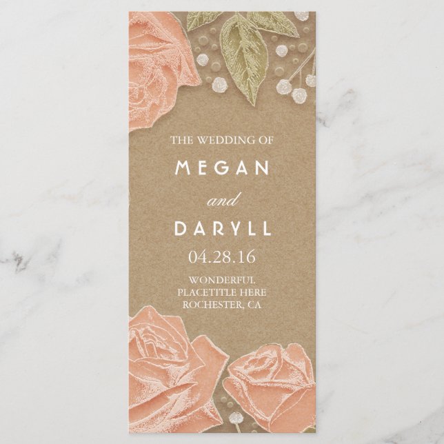 Baby's Breath and Pink Roses Wedding Programs (Front)