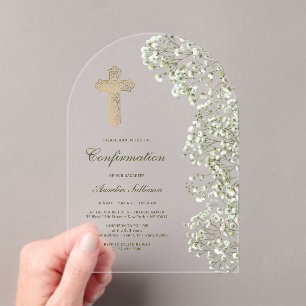Baby's Breath Arch Confirmation Acrylic Invitations