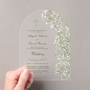 Baby's Breath Arch Religious Wedding Acrylic Invitations