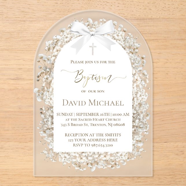 Baby's breath Baptism boy Acrylic Invitation (Front)
