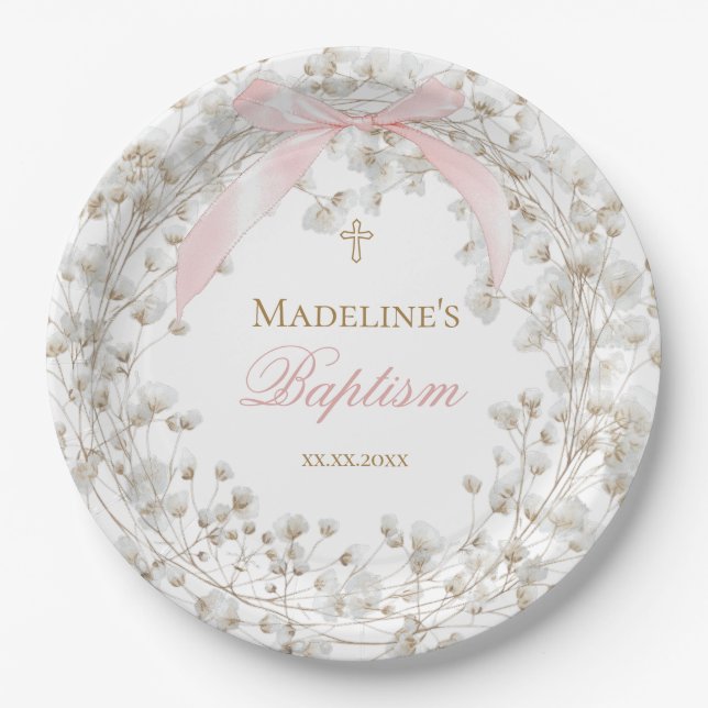 baby's breath | Baptism girl Paper Plate (Front)