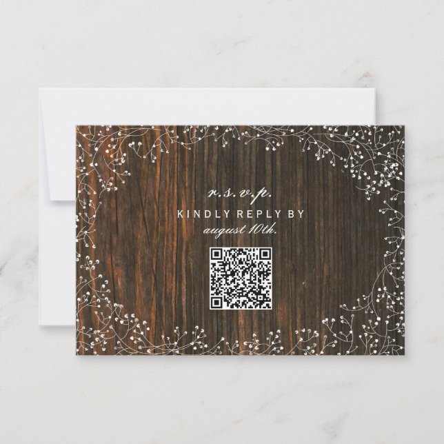 Baby's Breath Barnwood Inspired QR Code RSVP Card (Front)