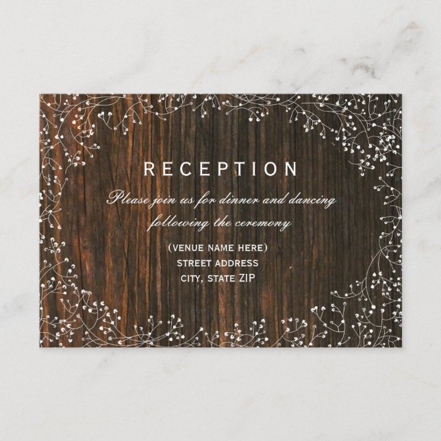 Baby's Breath Barnwood Inspired Reception Enclosure Card (Front)