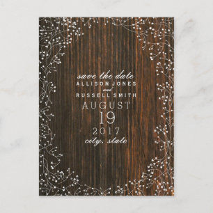 Baby's Breath Barnwood Inspired Save The Date Announcement Postcard