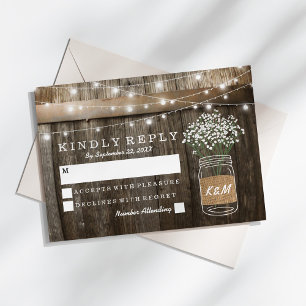 Baby's Breath Barrel Country Rustic Wedding RSVP Card