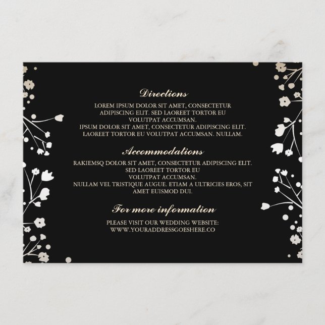 Baby's Breath Black Wedding Details - Information Enclosure Card (Front)