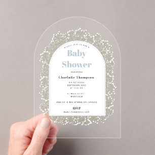 Baby's Breath Blue Boy Gypsophila Baby Shower Acrylic Invitations