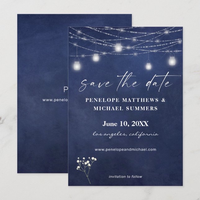 Baby's Breath Blue Chalkboard Save The Date (Front/Back)