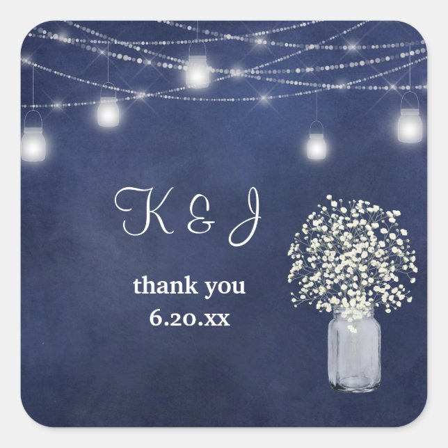 Baby's Breath, Blue Chalkboard String Lights Square Sticker (Front)