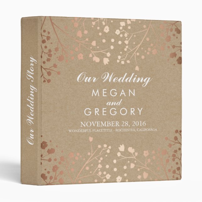 Baby's Breath Blush and Kraft Brown Wedding Binder (Front/Spine)