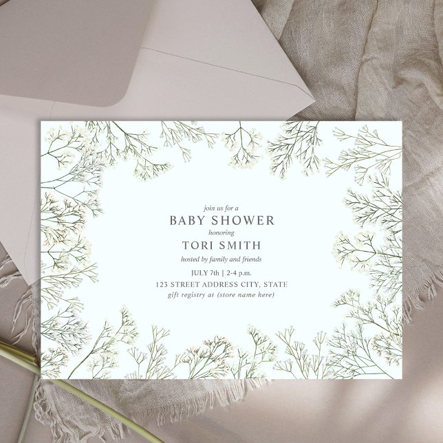 Baby's Breath Botanical Pale Blue Baby Shower  Invitation (Creator Uploaded)