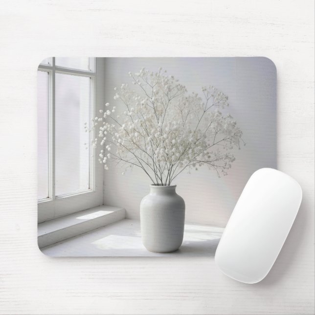 Baby's Breath Bouquet In White Vase Mouse Pad (With Mouse)
