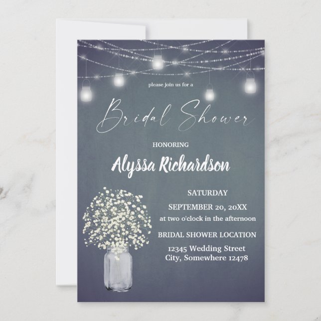 Babys Breath Chalk BG String Lights Bridal Shower Invitation (Front)