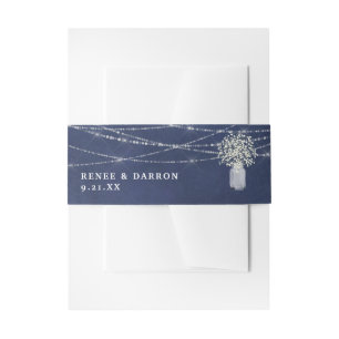 Baby's Breath, Chalkboard B & String Lights Floral Invitation Belly Band