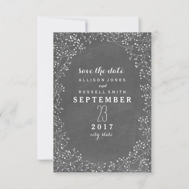 Baby's Breath Chalkboard Inspired Save The Date (Front)