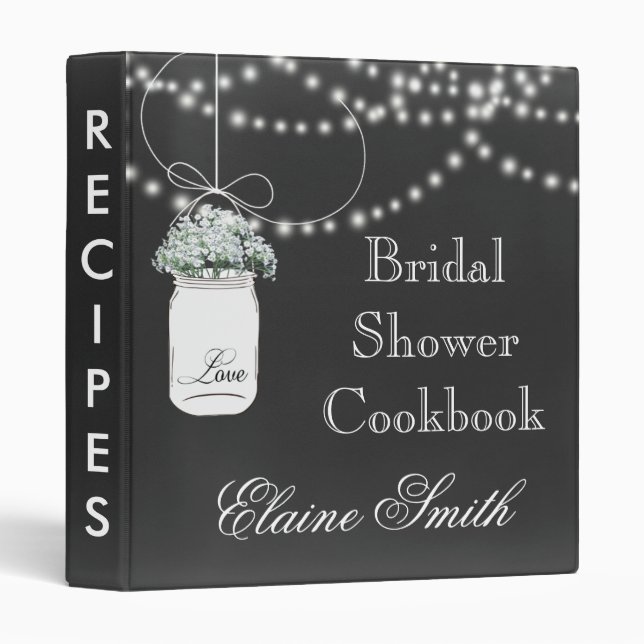 Babys Breath Chalkboard Mason Jar Recipe Folder Binder (Front/Spine)