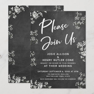 Baby's Breath Chalkboard Modern Please Join Us Invitation