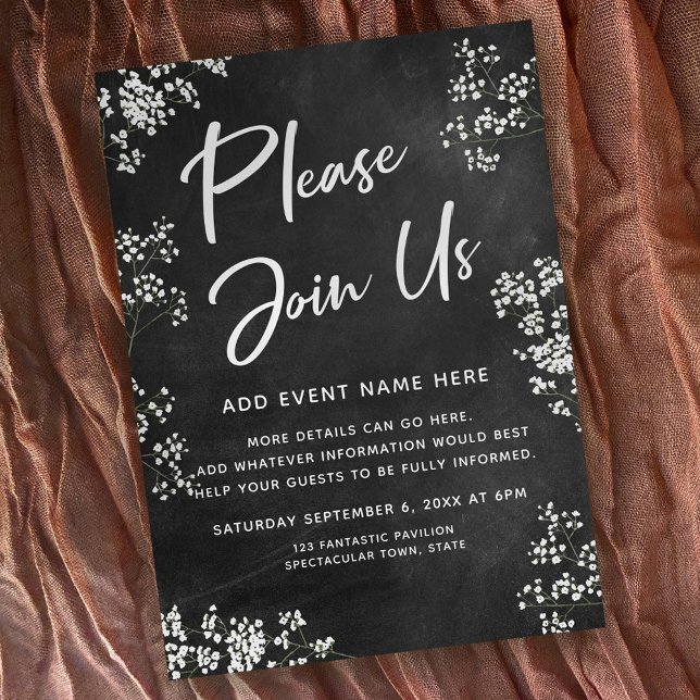 Baby's Breath Chalkboard Please Join Us Event Invitation (Creator Uploaded)