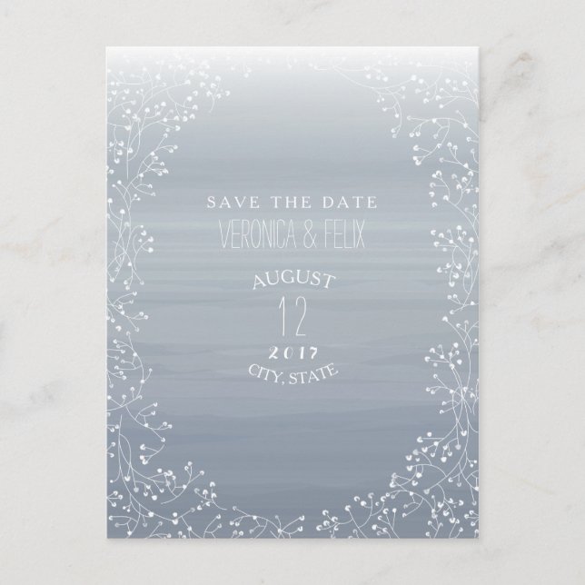 Baby's Breath Chambray Watercolor Save The Date Announcement Postcard (Front)