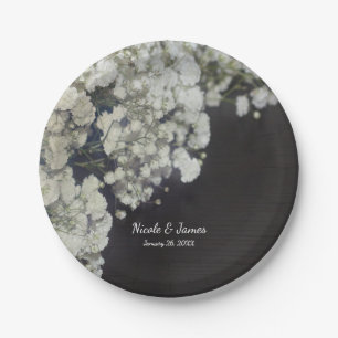 Baby's Breath & Dark Wood Elegant Floral Party Paper Plate