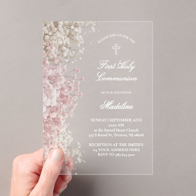 Baby's Breath First Communion Acrylic Invitations (Insitu (Handheld))
