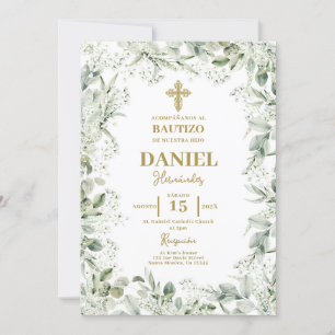 Baby's Breath Floral Baptism Spanish Invitation