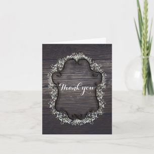Baby's Breath Floral & Dark Rustic Wood Thank You Card