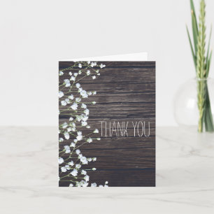 Baby's Breath Floral & Dark Rustic Wood Thank You Card