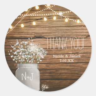 Baby's Breath Floral in Rustic Mason Jar & Lights Classic Round Sticker