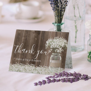 Baby's Breath Floral Jar Rustic Wood Thank You Card