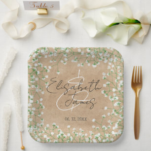 Baby's Breath Floral Rustic Boho Farmhouse Wedding Paper Plate