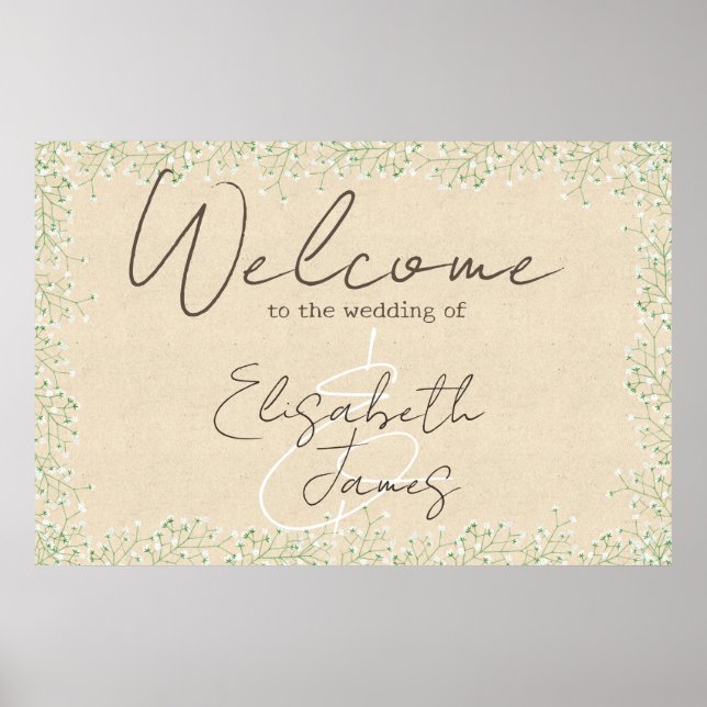 Baby's Breath Floral Rustic & Boho Wedding Welcome Poster (Front)